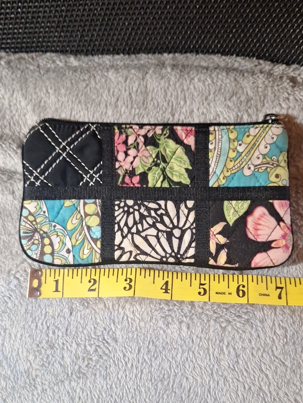 Quilted Patchwork Floral Make up Bag - Black Multi